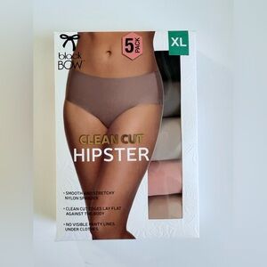 Black Bow Clean Cut Hipster Panties 5 Pack XL Seamless No Show Nylon Spandex New